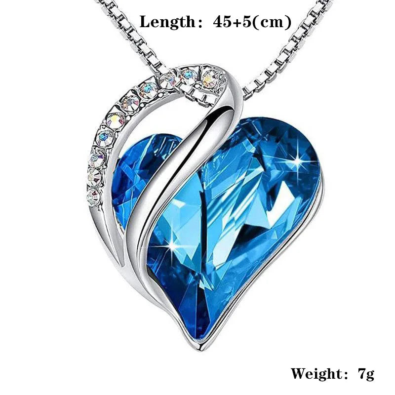 Women's Fashion Creative Heart Shaped Crystal Necklace Pendant Heart Of The Ocean Sweet Romantic Jewelry