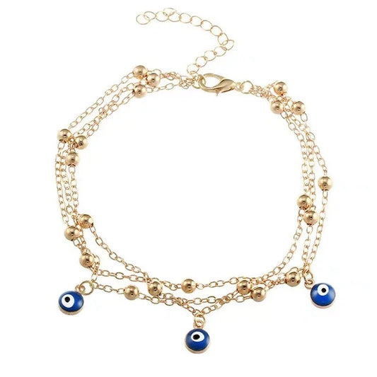 Devil's Eyes Simple Eyes Multi-layer Anklet Alloy Color Ladies Colorful Turkish Eyes Anklets for Women Gold