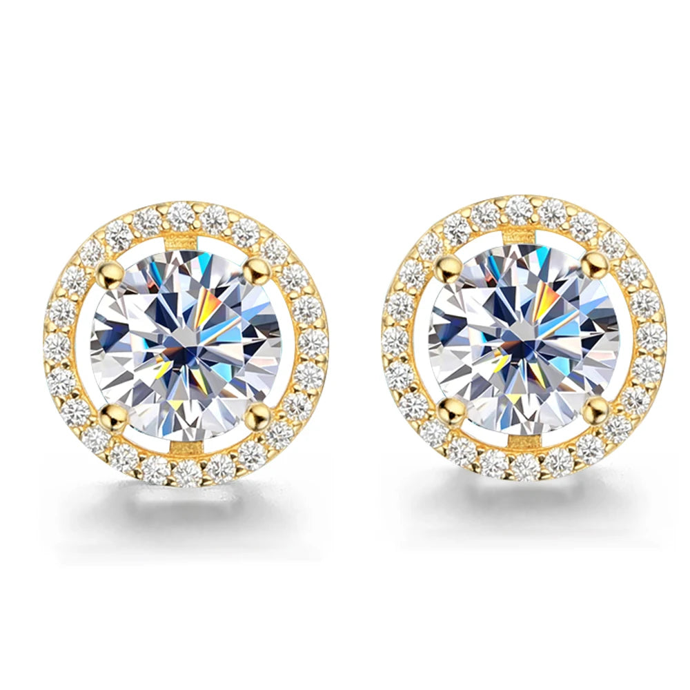 Moissanite Sterling Silver Round Halo Studs Earrings