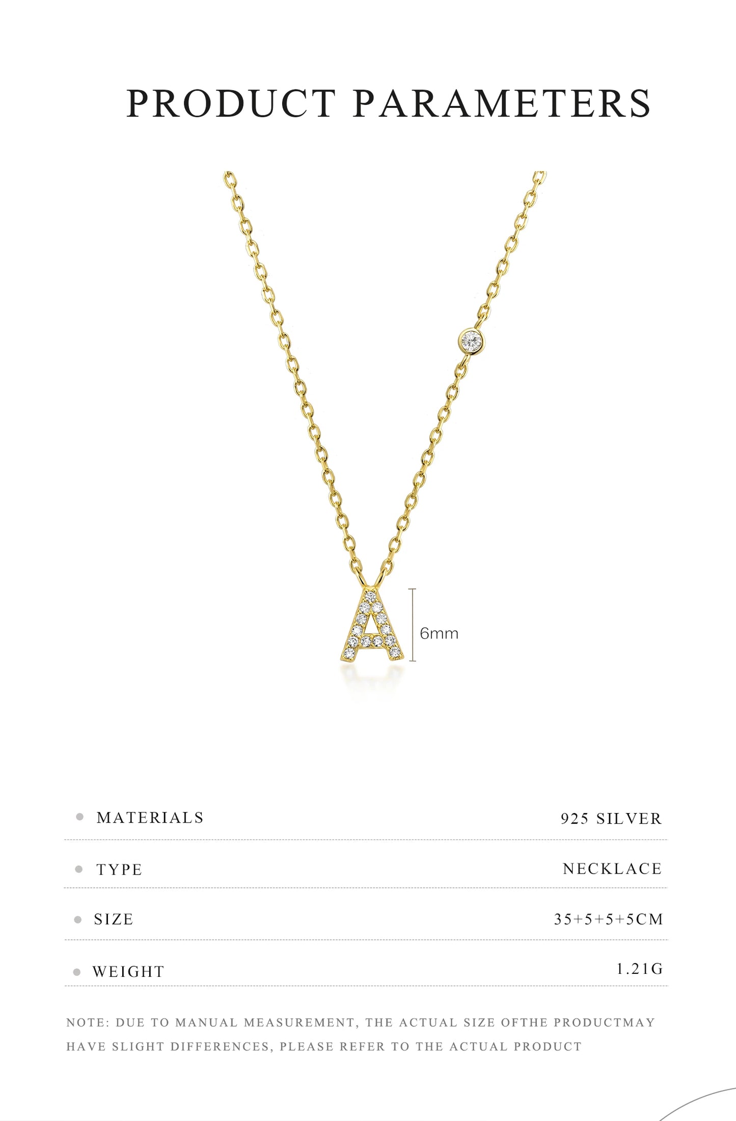 Sterling Silver Letters A- Z Zircon CZ Pendant Monogram Necklace