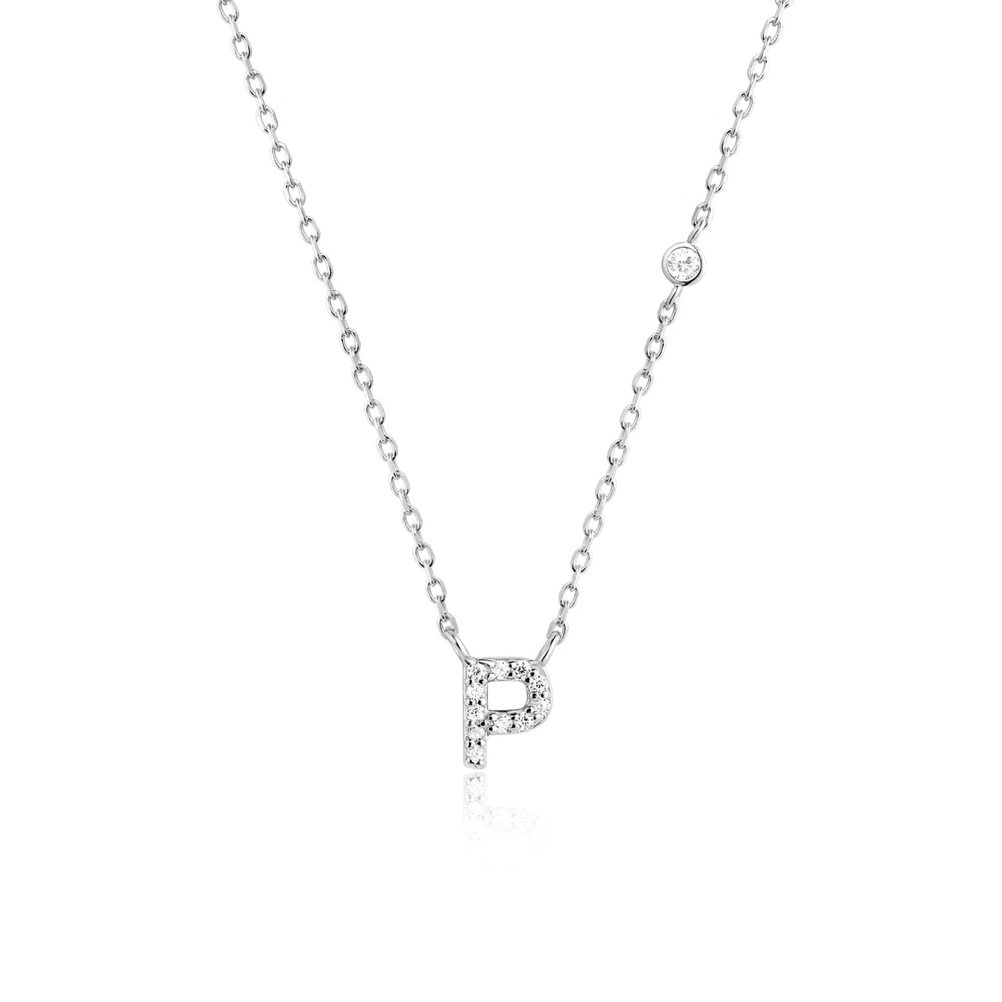 Sterling Silver Letters A- Z Zircon CZ Pendant Monogram Necklace