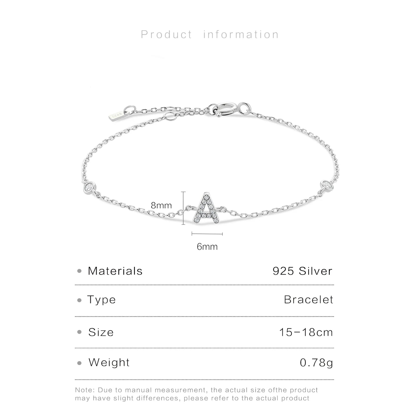 Sterling Silver Alphabet Monogram Letter A - Z Initial Charm Chain Bracelet