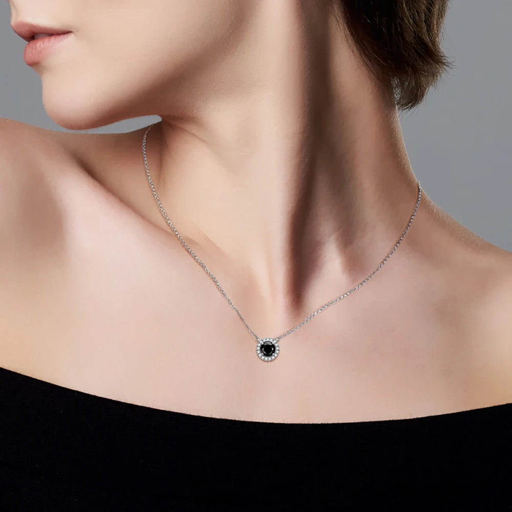 Sterling Silver 6.5mm Black Moissanite Bright Necklace
