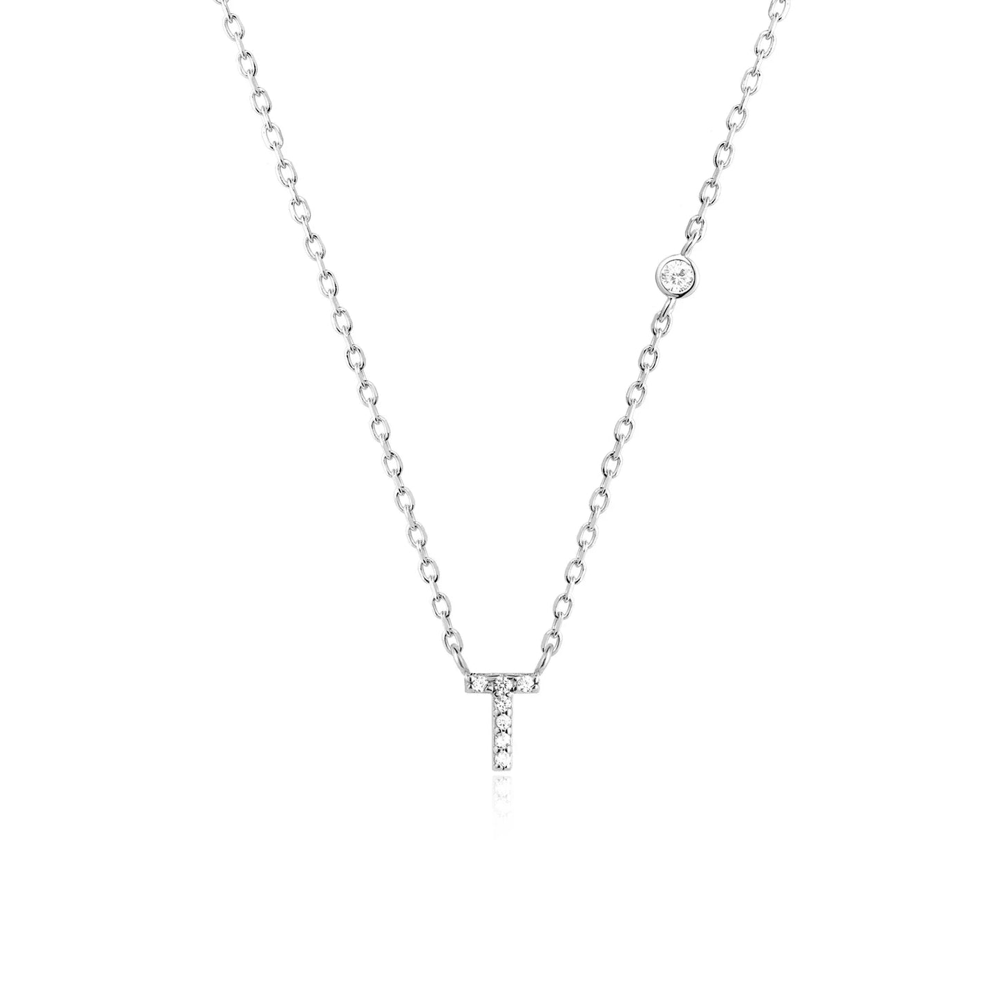 Sterling Silver Letters A- Z Zircon CZ Pendant Monogram Necklace