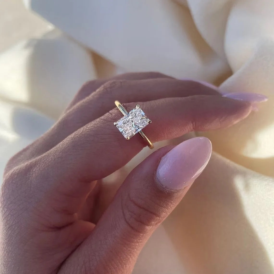 Radiant Cut 1-3ct Moissanite Engagement Solitaire Metal Sterling Silver & Gold Plated Rings