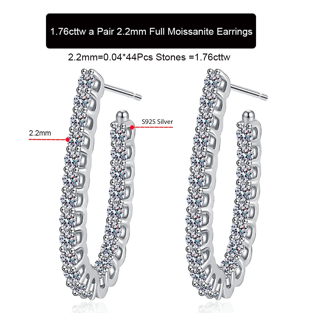 Moissanite Sterling Silver Hoop Huggie Style Stud Earrings