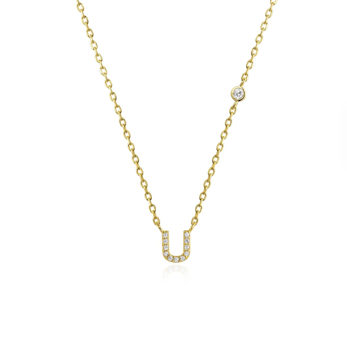 Sterling Silver Letters A- Z Zircon CZ Pendant Monogram Necklace