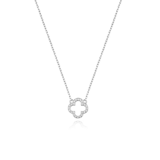 Flower Pendant Necklace Sterling Silver Long Chain