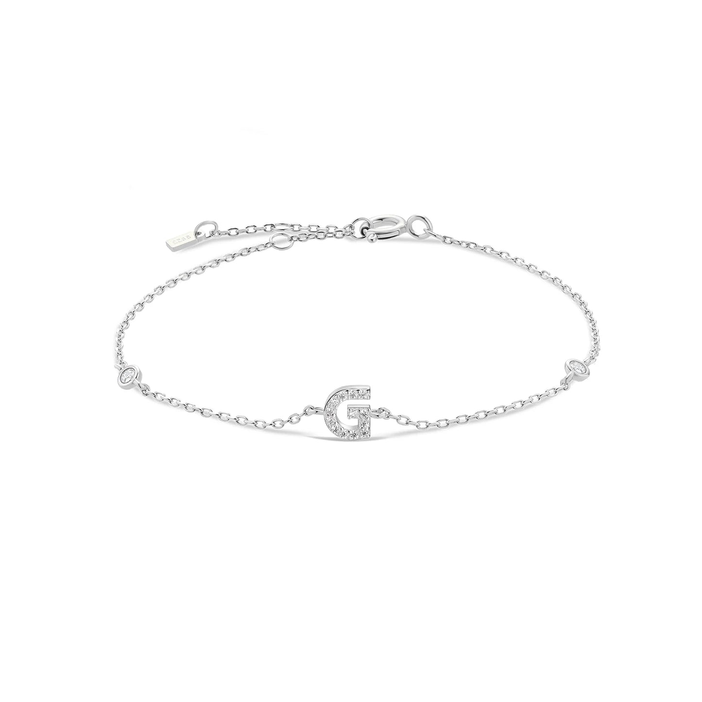 Sterling Silver Alphabet Monogram Letter A - Z Initial Charm Chain Bracelet