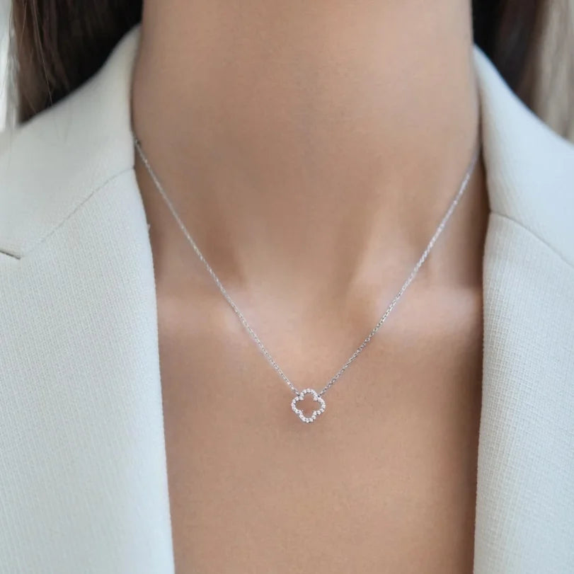 Flower Pendant Necklace Sterling Silver Long Chain
