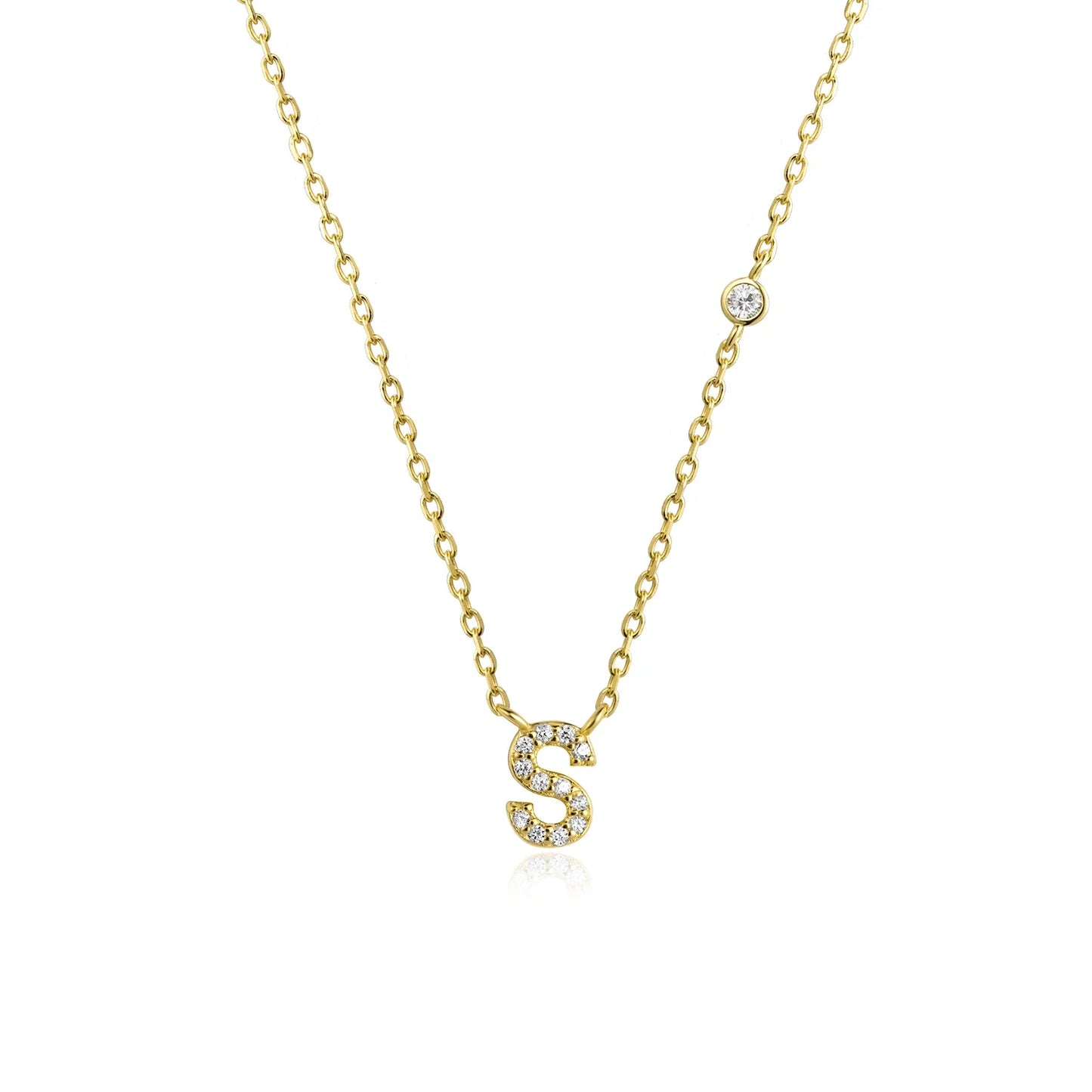 Sterling Silver Letters A- Z Zircon CZ Pendant Monogram Necklace