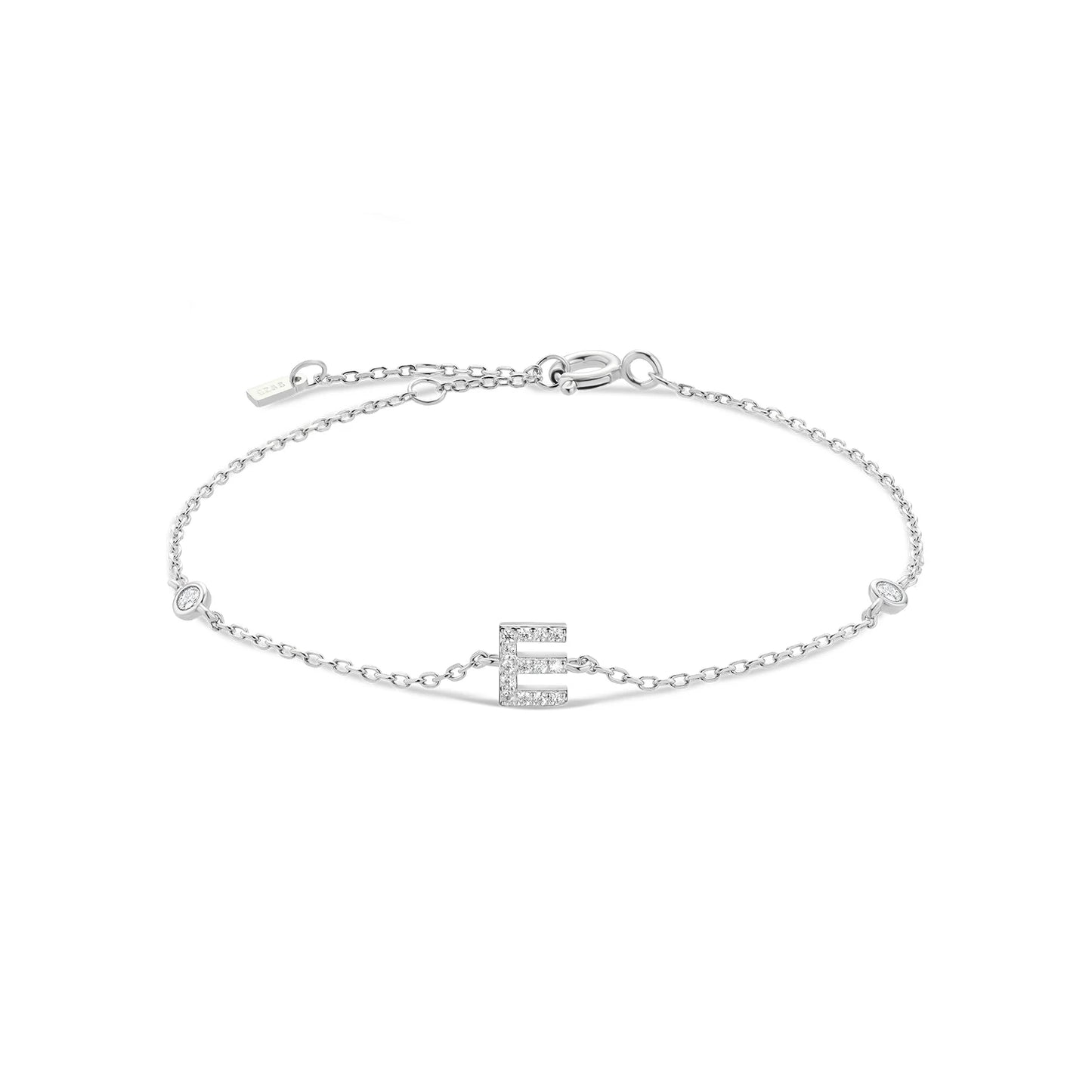 Sterling Silver Alphabet Monogram Letter A - Z Initial Charm Chain Bracelet