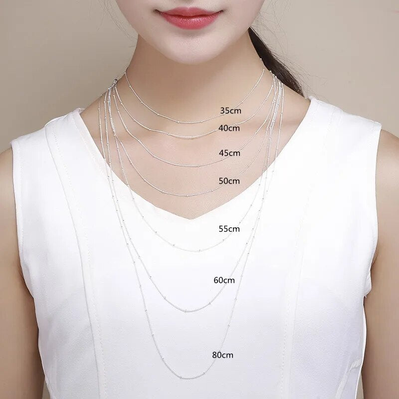 925 Sterling Silver Beads Curb Chain Choker Necklaces