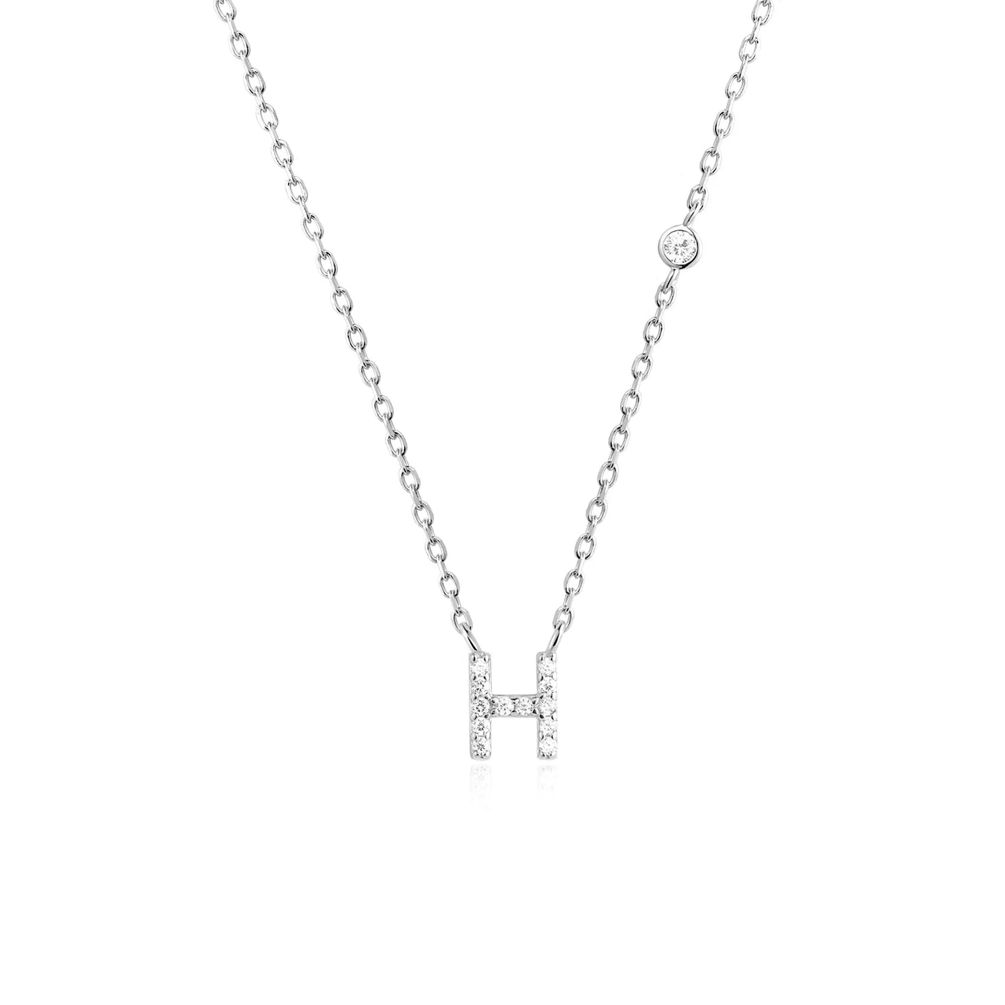 Sterling Silver Letters A- Z Zircon CZ Pendant Monogram Necklace