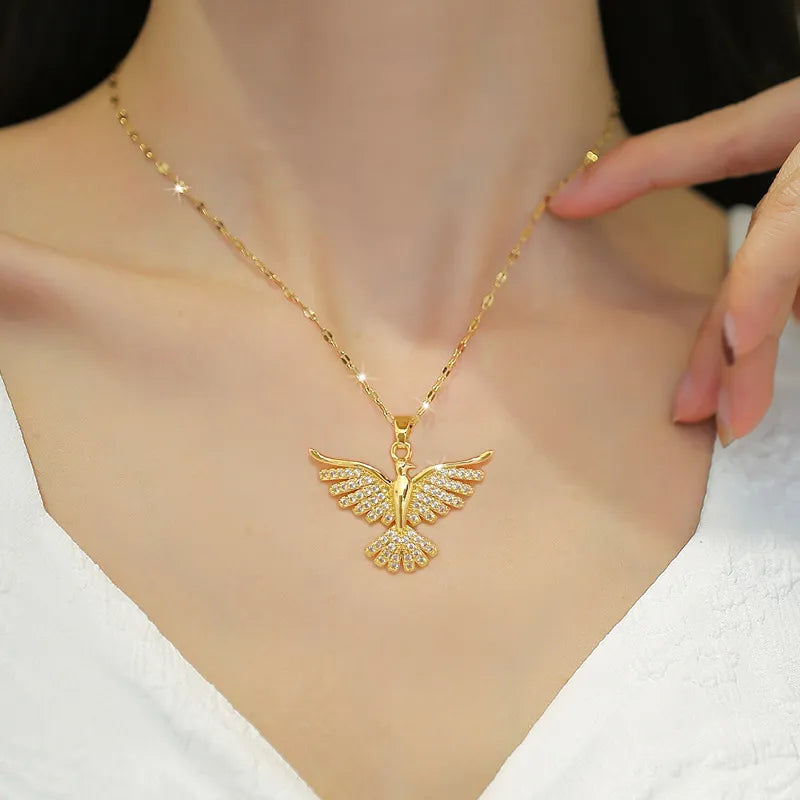 Stainless Steel Phoenix Eagles Pendant Necklace For Women Girl Choker Chain Jewelry