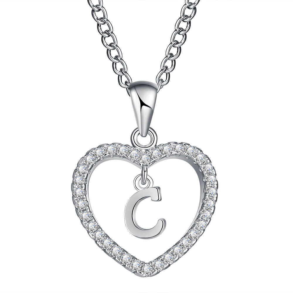 26-letter zircon heart necklace