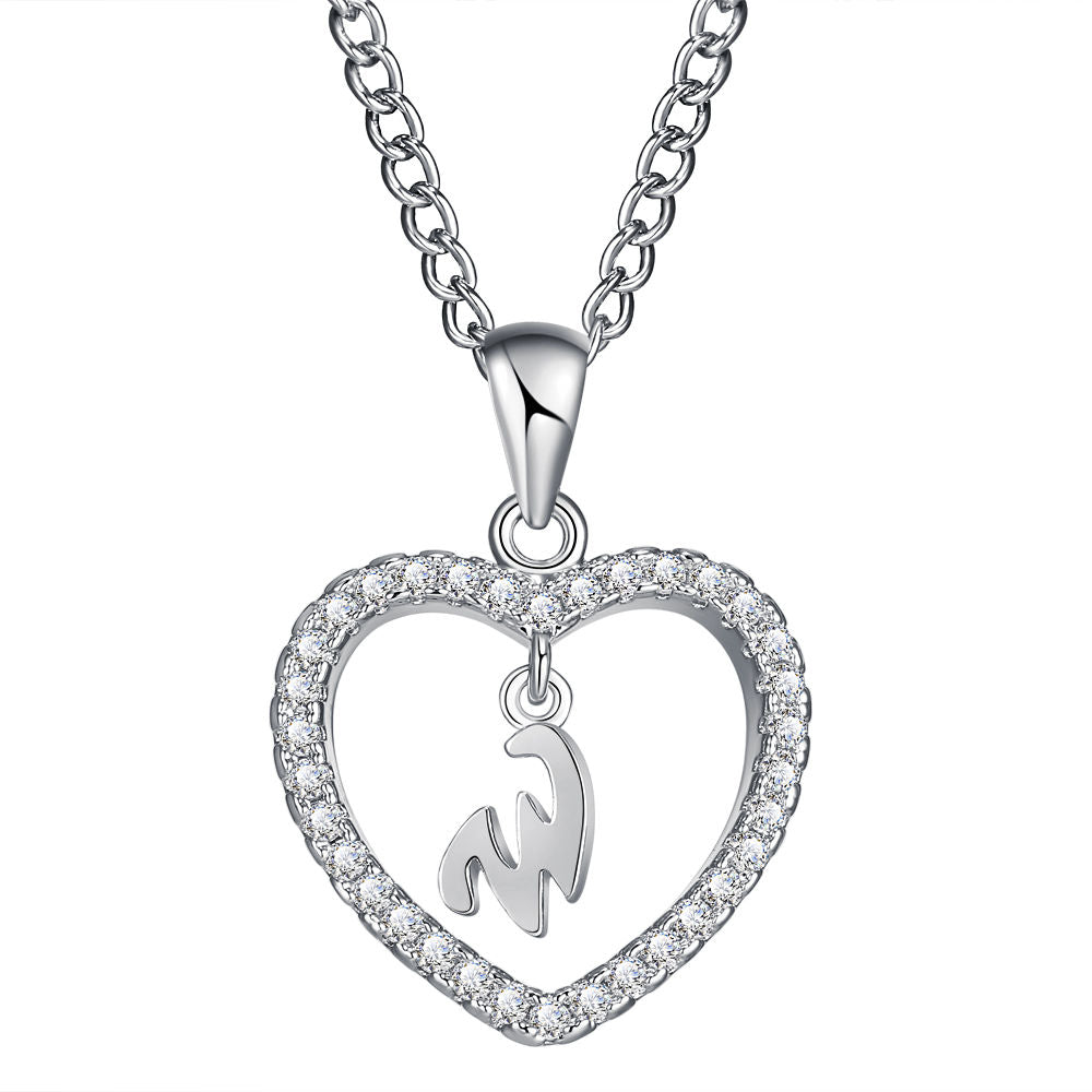 26-letter zircon heart necklace