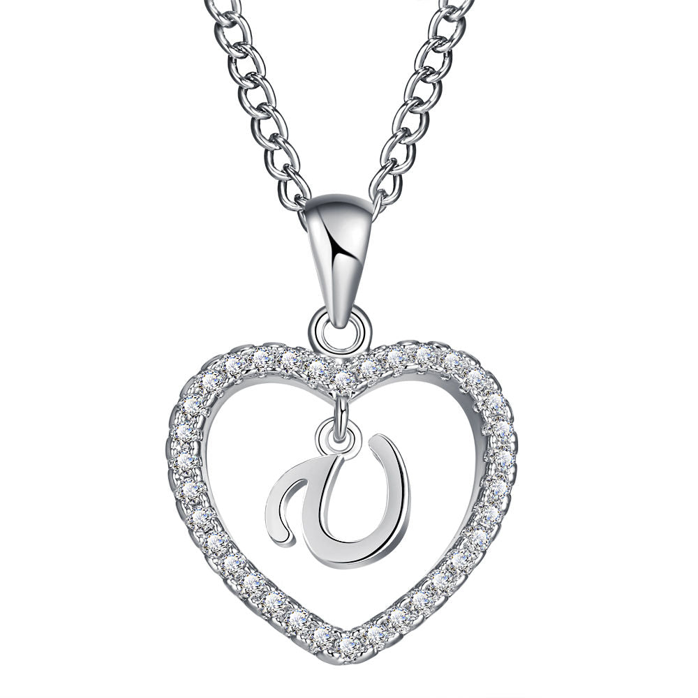 26-letter zircon heart necklace