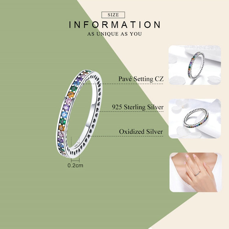 Sterling Silver Colorful CZ Round Pave Finger Rings Jewelry
