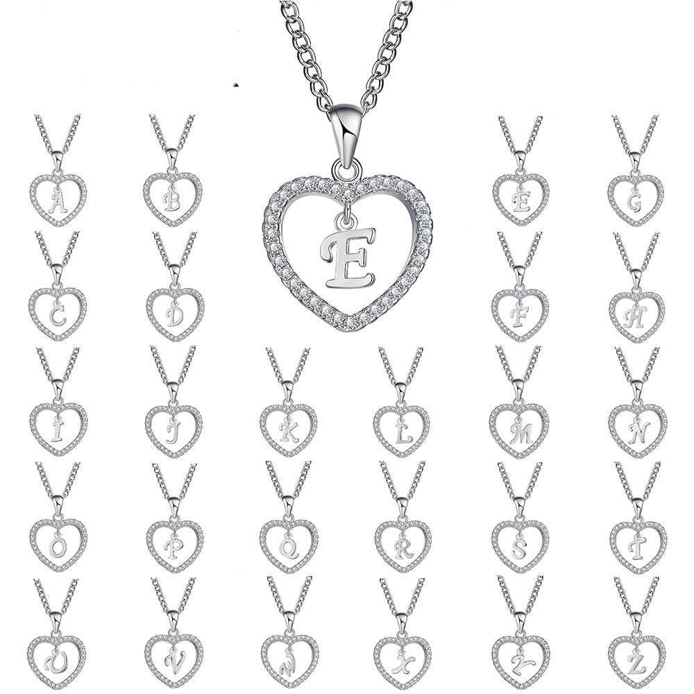 26-letter zircon heart necklace