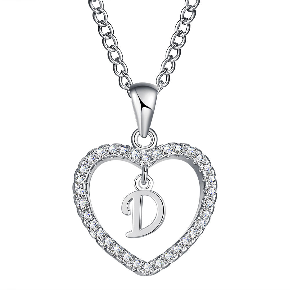 26-letter zircon heart necklace
