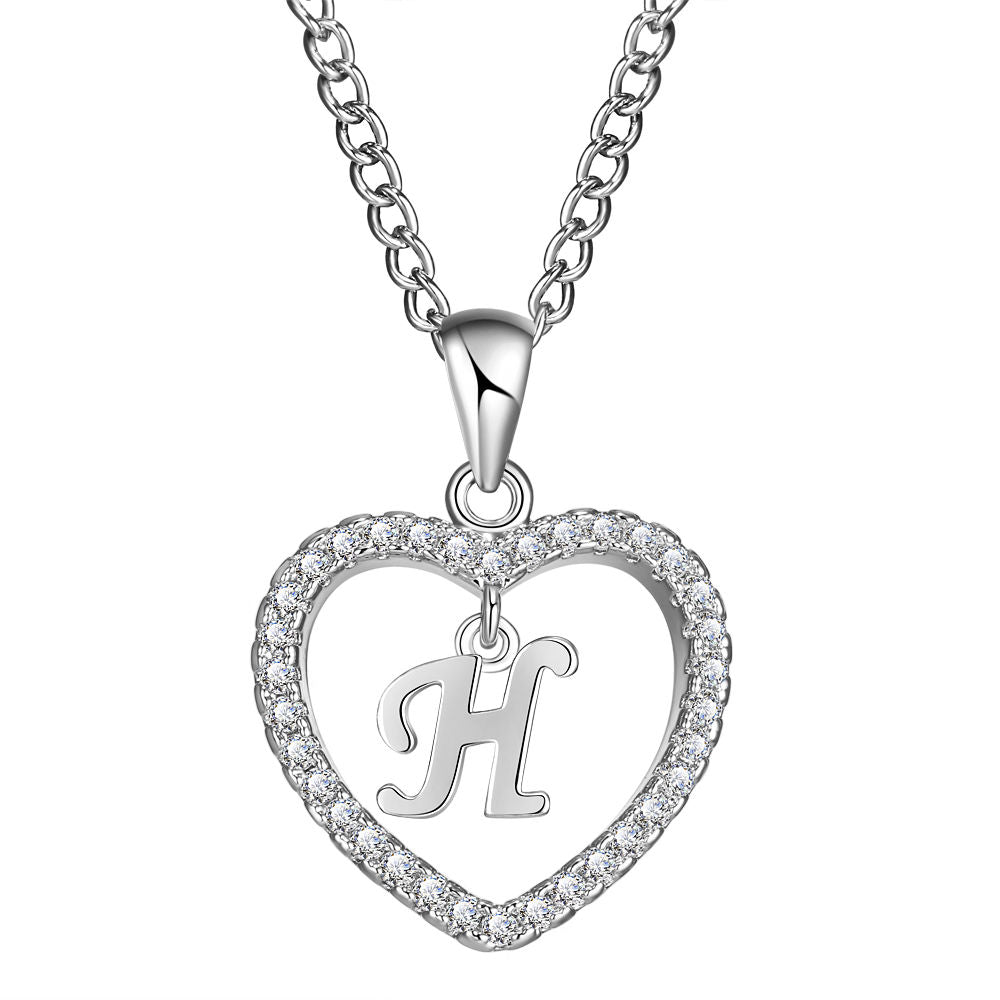 26-letter zircon heart necklace