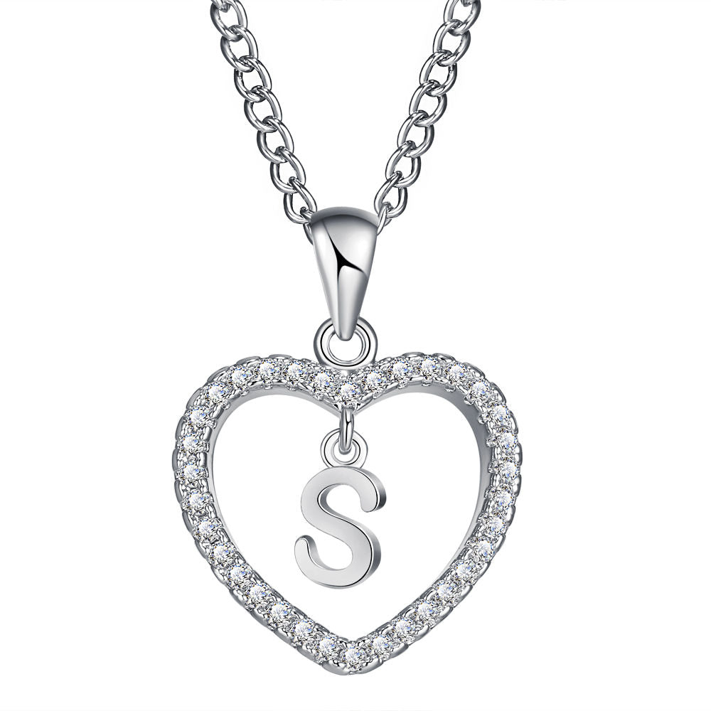 26-letter zircon heart necklace