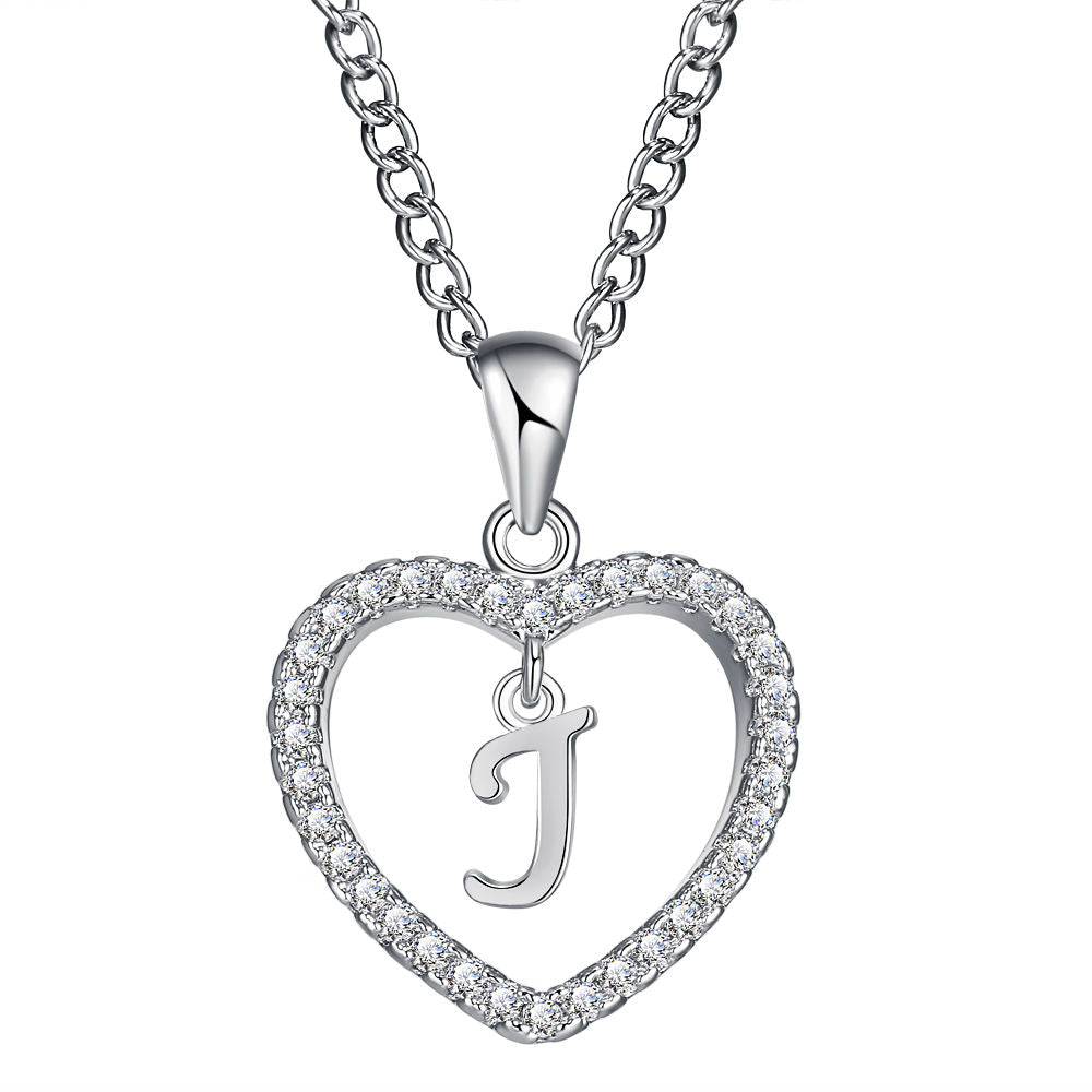 26-letter zircon heart necklace