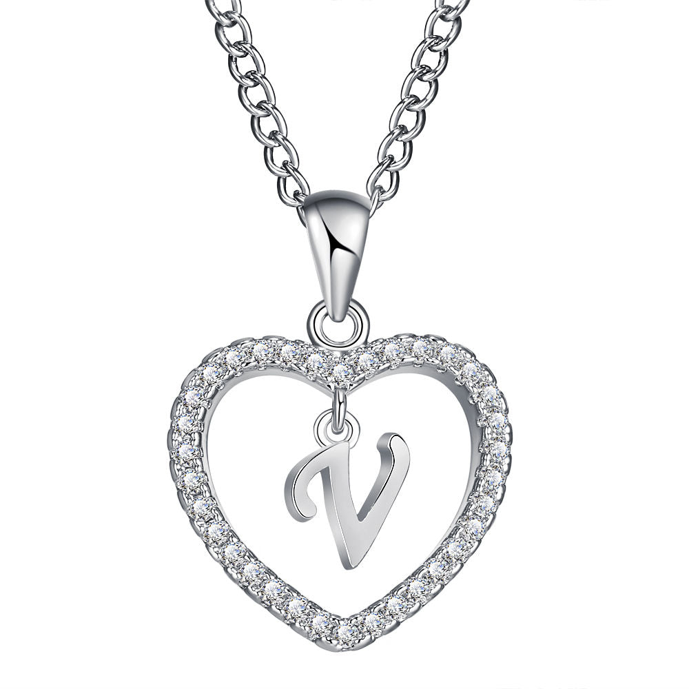 26-letter zircon heart necklace