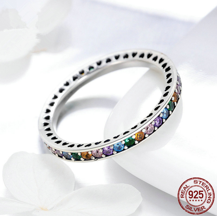 Sterling Silver Colorful CZ Round Pave Finger Rings Jewelry