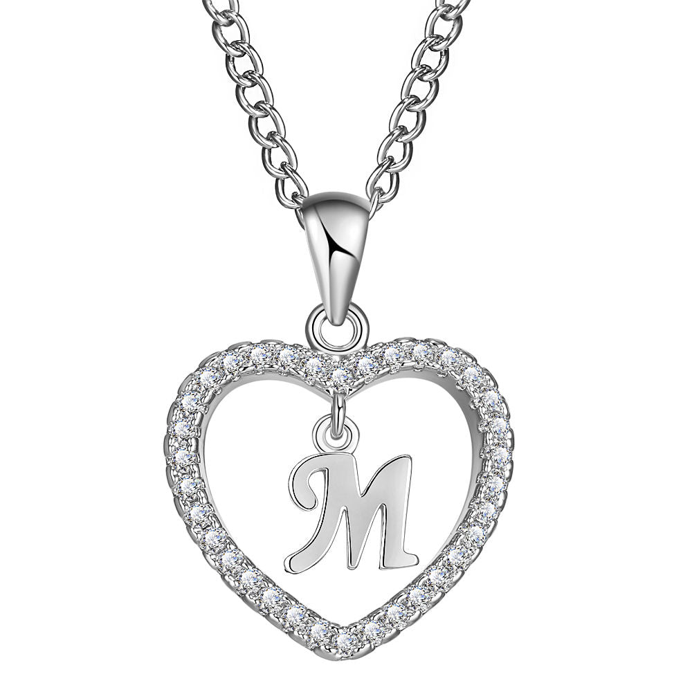 26-letter zircon heart necklace