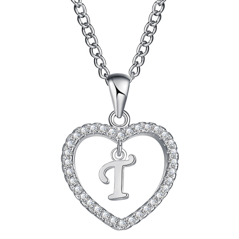 26-letter zircon heart necklace