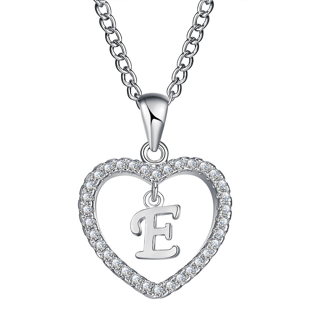 26-letter zircon heart necklace
