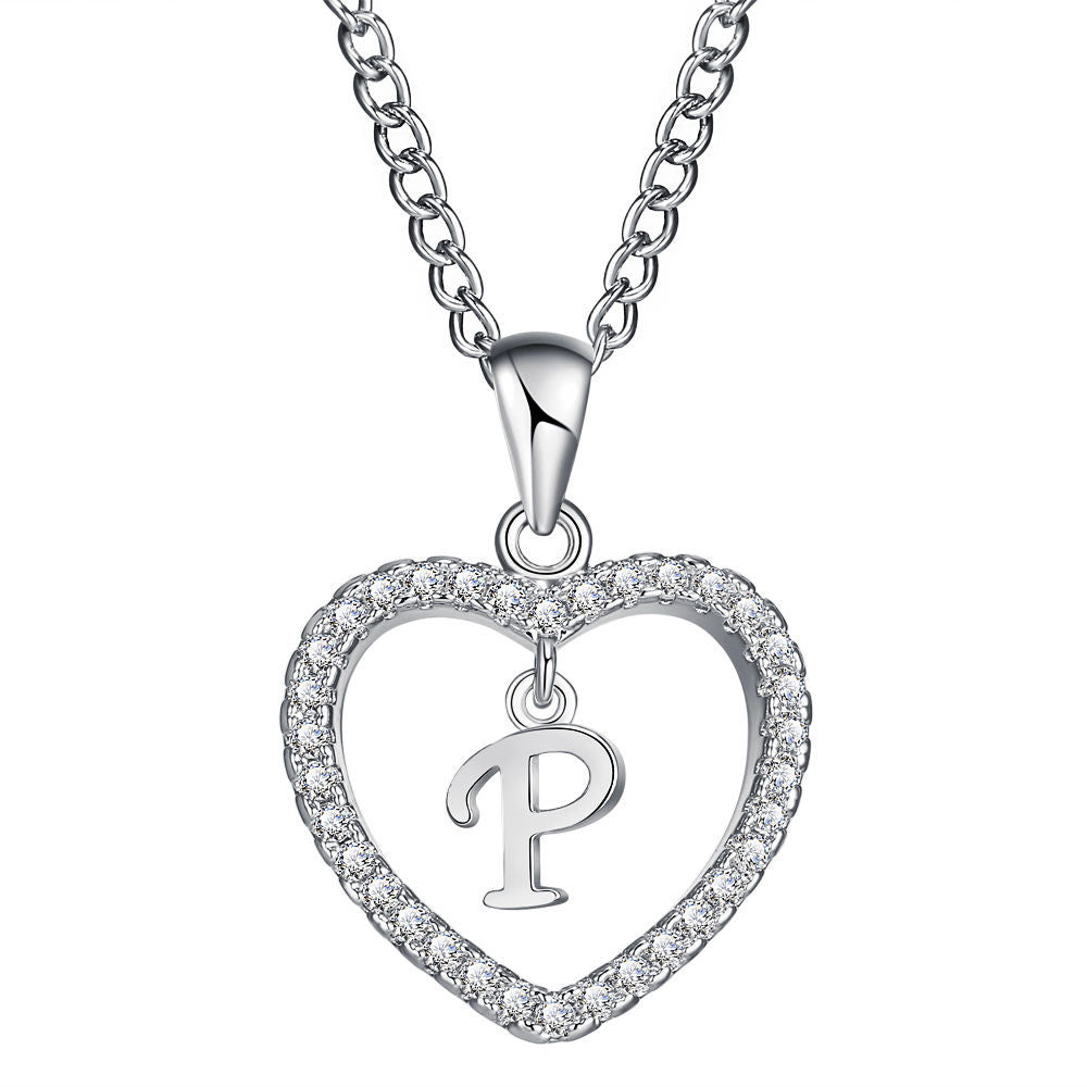 26-letter zircon heart necklace