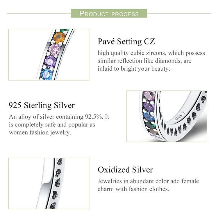 Sterling Silver Colorful CZ Round Pave Finger Rings Jewelry