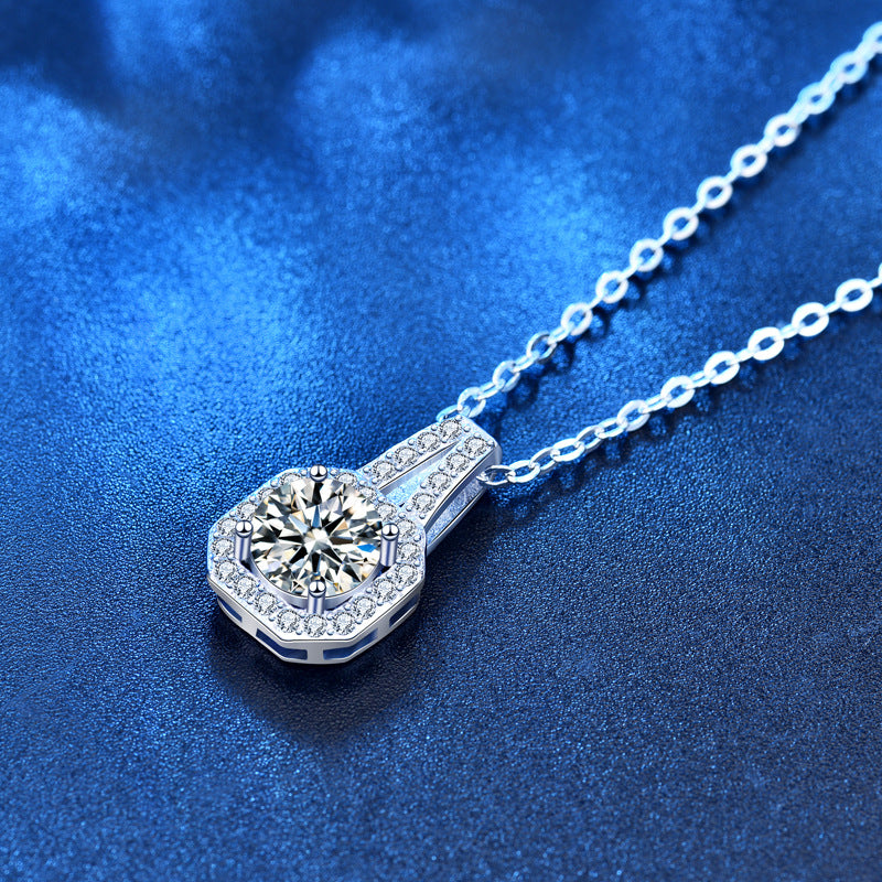Sterling Silver Moissanite Round Halo Pendant Necklace