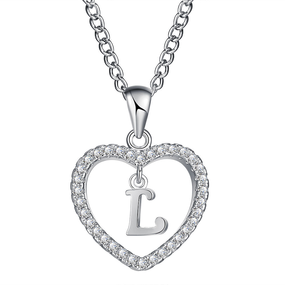 26-letter zircon heart necklace