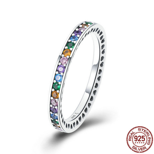Sterling Silver Colorful CZ Round Pave Finger Rings Jewelry