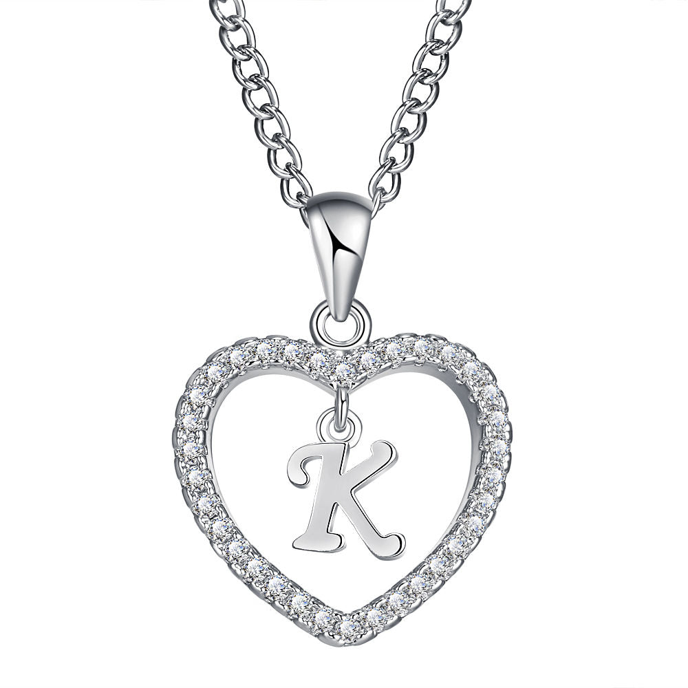 26-letter zircon heart necklace