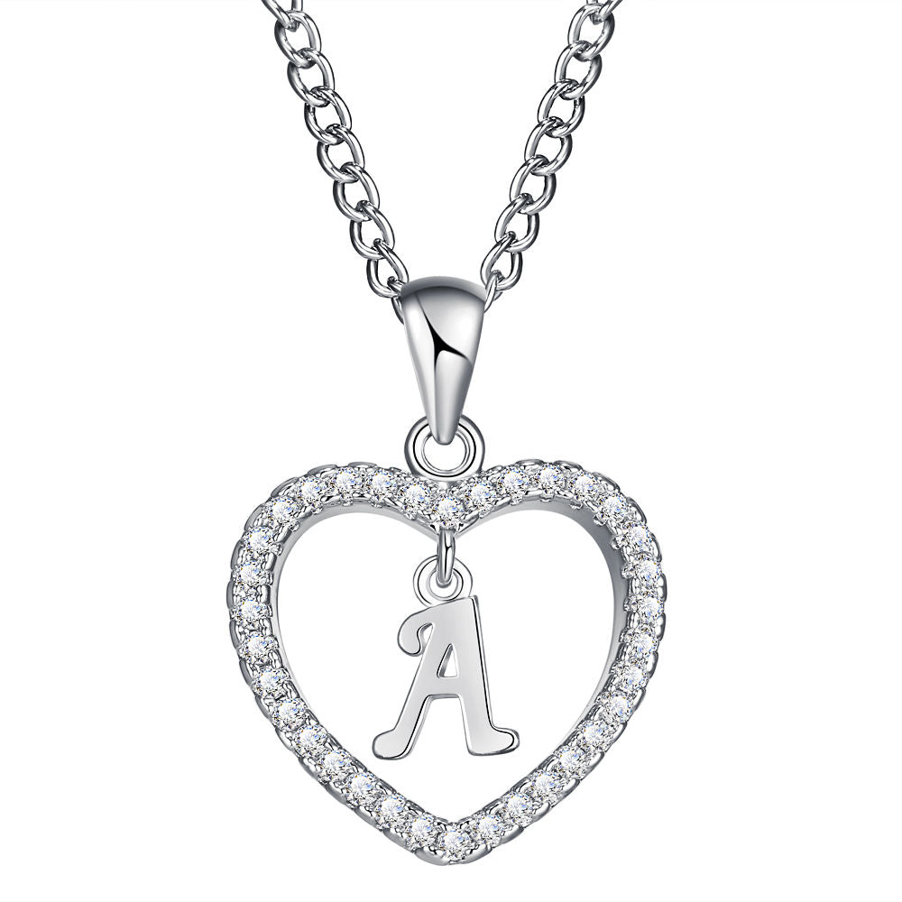 26-letter zircon heart necklace