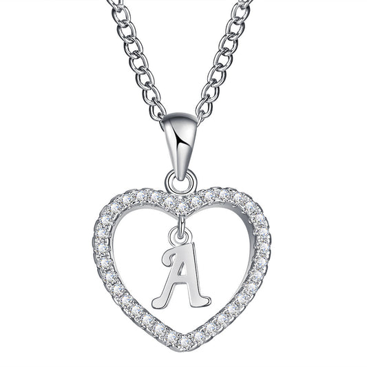 26-letter zircon heart necklace