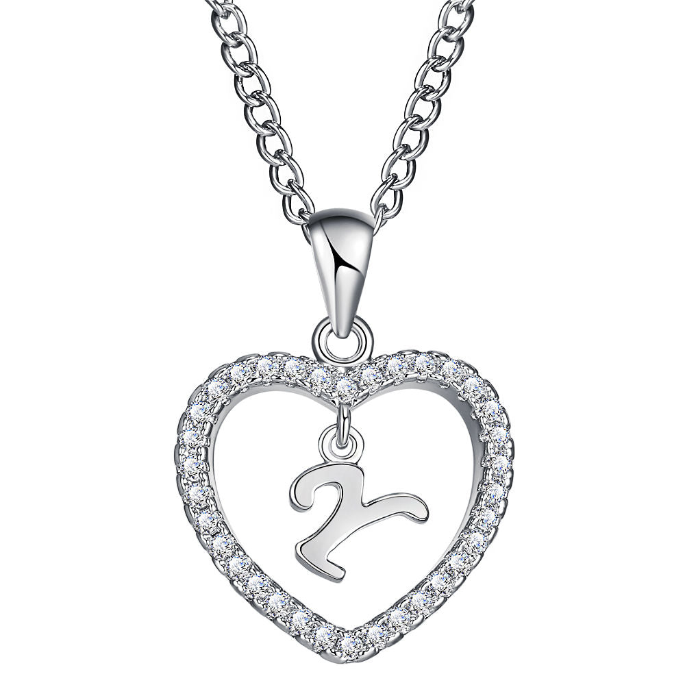 26-letter zircon heart necklace