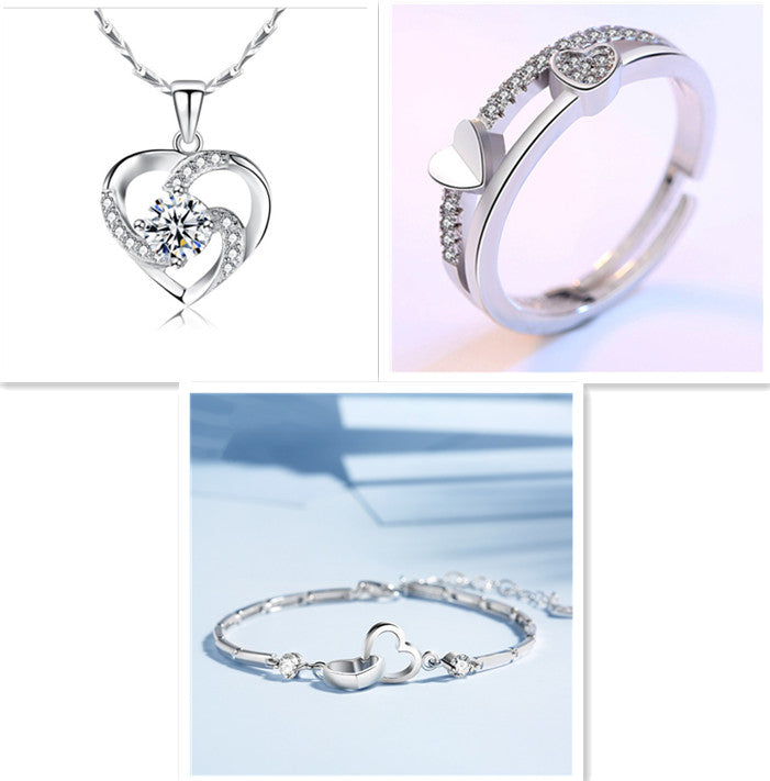 Korean Version Of The New Silver-plated Heart-shaped Pendant Female Love Diamond Necklace Clavicle Chain Simple Crystal Jewelry Wholesale