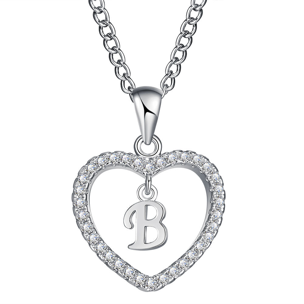 26-letter zircon heart necklace