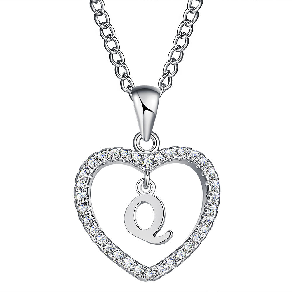 26-letter zircon heart necklace