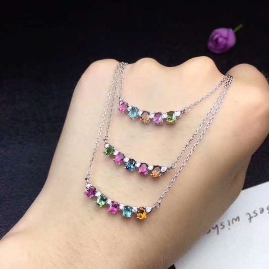 Natural Tourmaline Clavicle Chain 925 Silver Platinum Plated 925 Silver