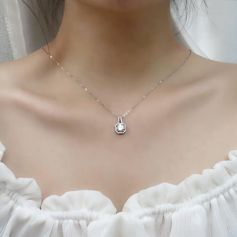 Sterling Silver Moissanite Round Halo Pendant Necklace