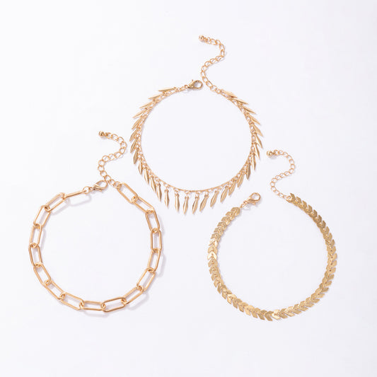Simple Tassel Thick Chain Gold Three-piece Anklet