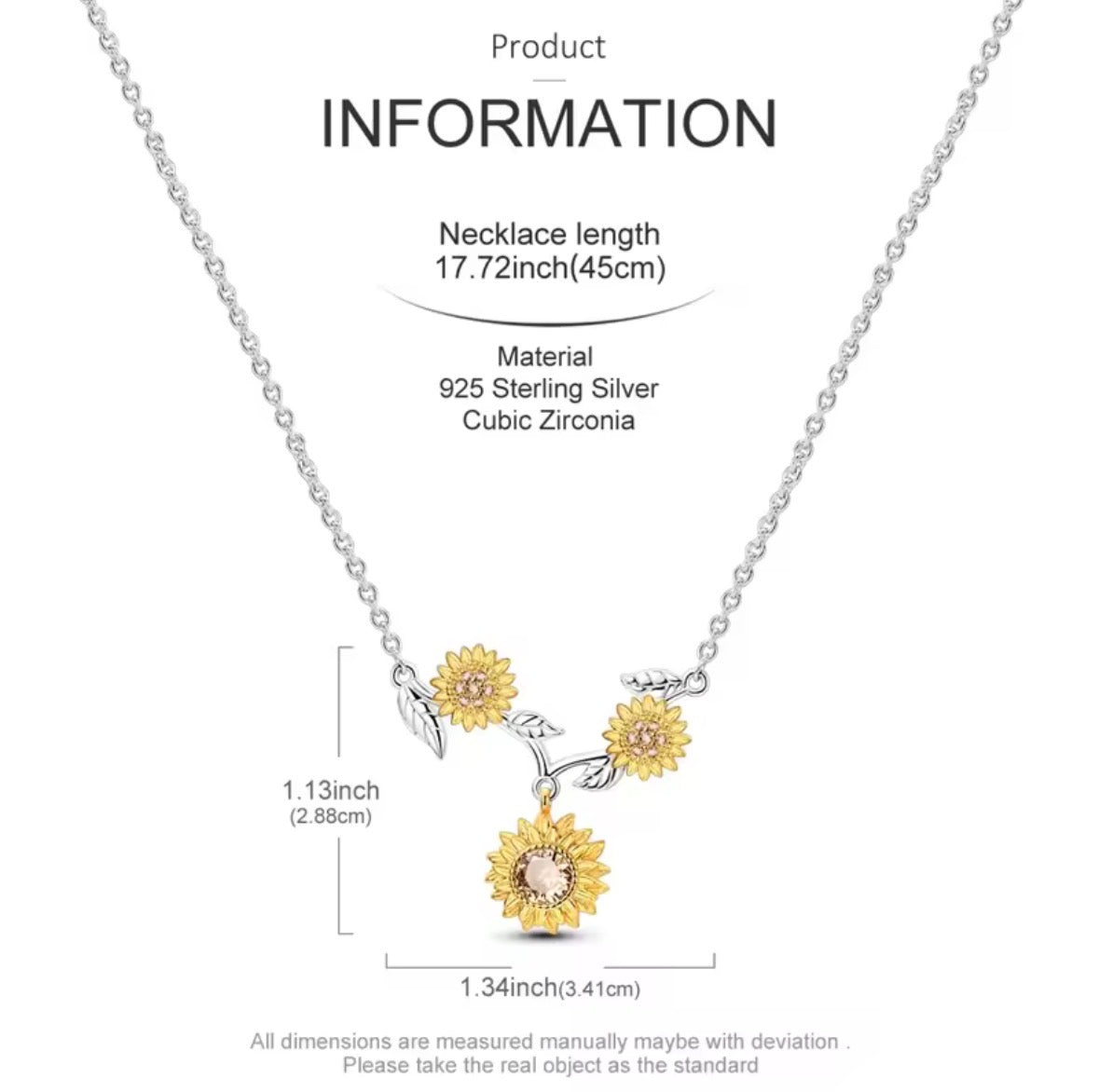 Sterling Silver Yellow Sun Flower Charm Pendant Necklace