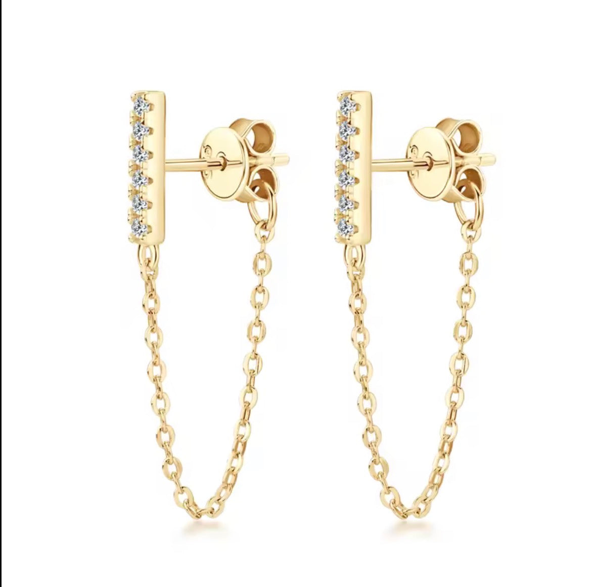 Sterling Silver Moissanite Drop Chain Stud Earrings